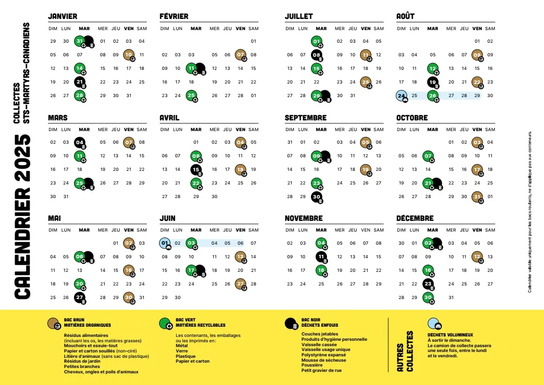 Calendrier des collectes 2025