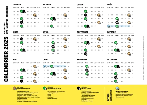 Calendrier des collectes 2025 (grille uniquement)